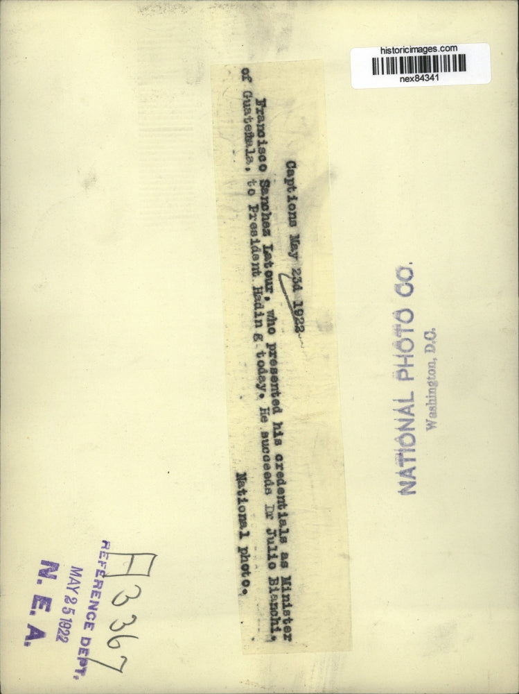 1922 Press Photo Francisco Sanchez Latour Guatemalan Minister in DC