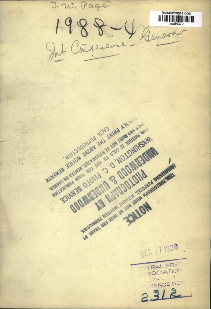 1928 Press Photo TW Page at International Conference in Geneva