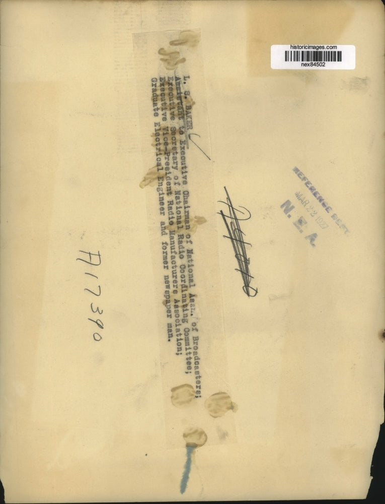 1927 Press Photo LS Baker asst to exec chair of Natl Assn of Broadcasters