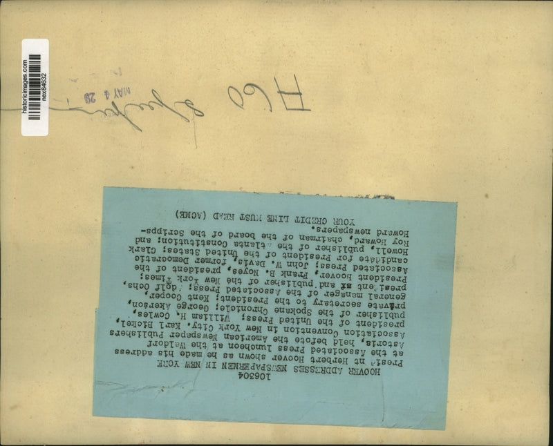 Load image into Gallery viewer, 1929 Press Photo Pres Herbert Hoover at AP lunch at Waldorf Astoria NYC
