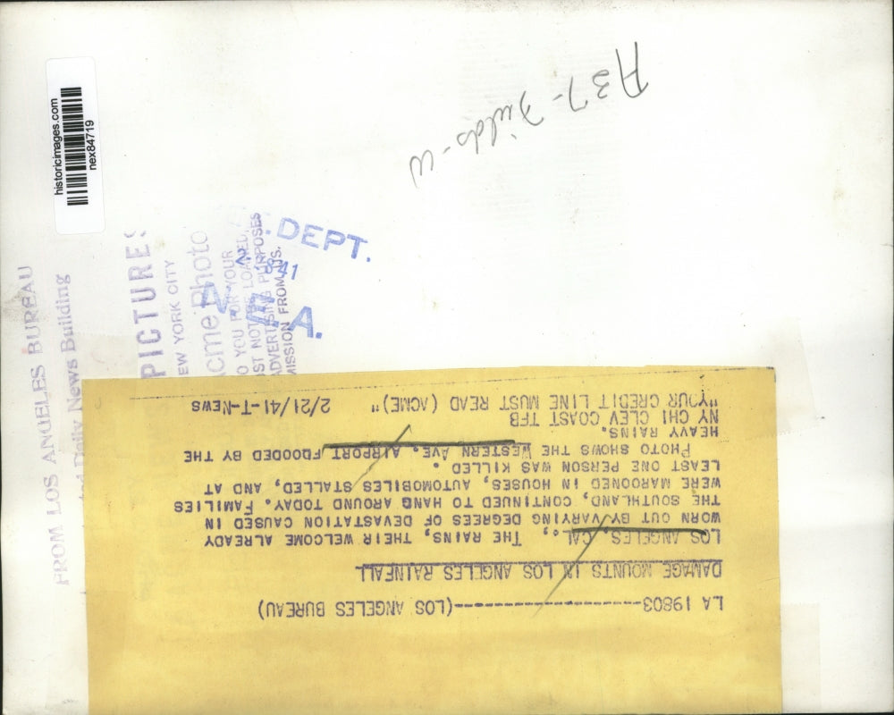 1941 Press Photo LA Calif Western Ave airport flooded by heavy rains