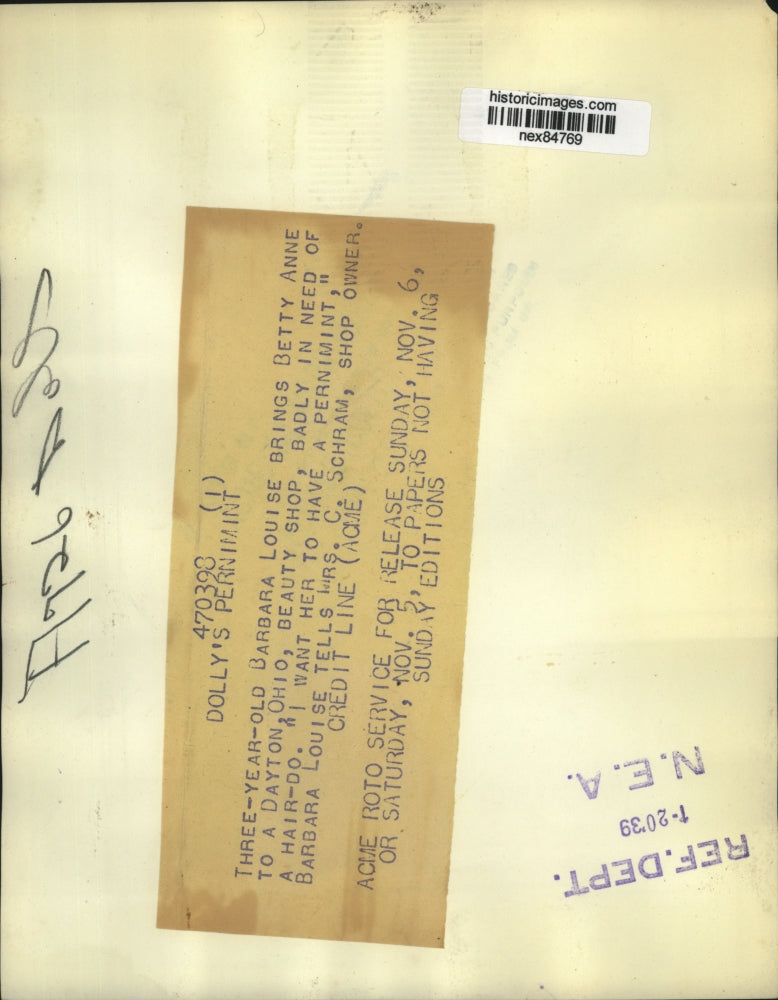 1939 Press Photo Barbara Louise & doll at Dayton Ohio beauty shop Mrs C Schram