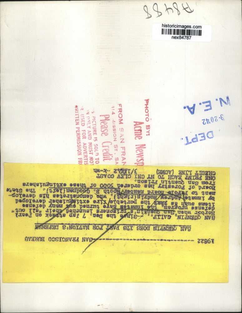 1942 Press Photo San Quentin Calif Andy Burdin, BB Goodman & fire extingusher