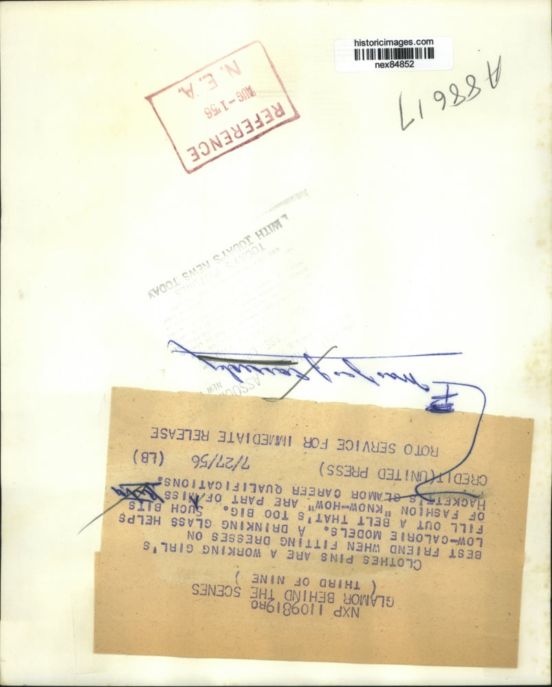 1956 Press Photo Rita Hackett glamor dress & a model sewn into it - nex84852