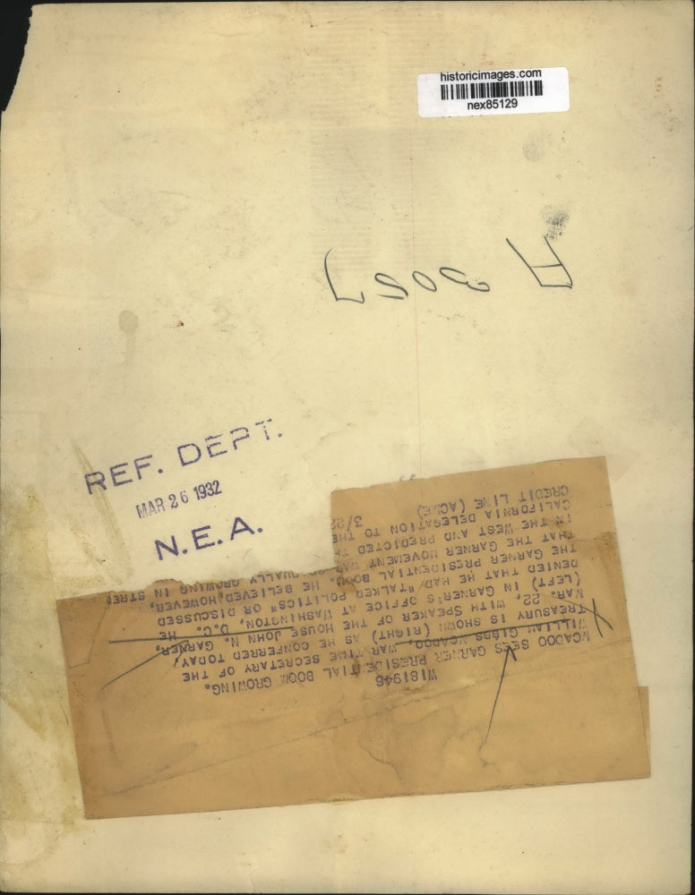 1932 Press Photo William Gibbs McAdoo Sec of Treasury, Speaker of House Garner