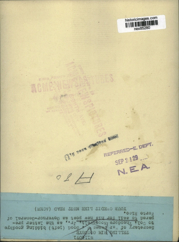 1929 Press Photo Sec of War James W Good & Col Theodore Roosevelt