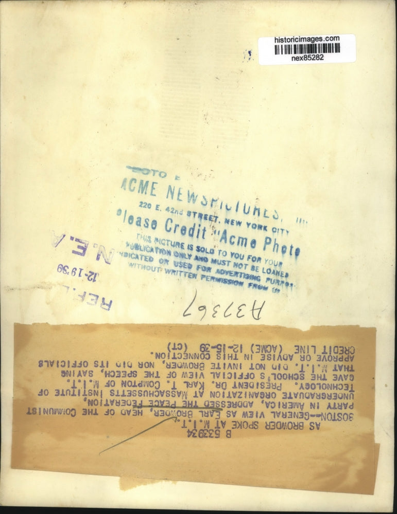 1939 Press Photo Boston Mass Earl Browder General Sec Communist Party