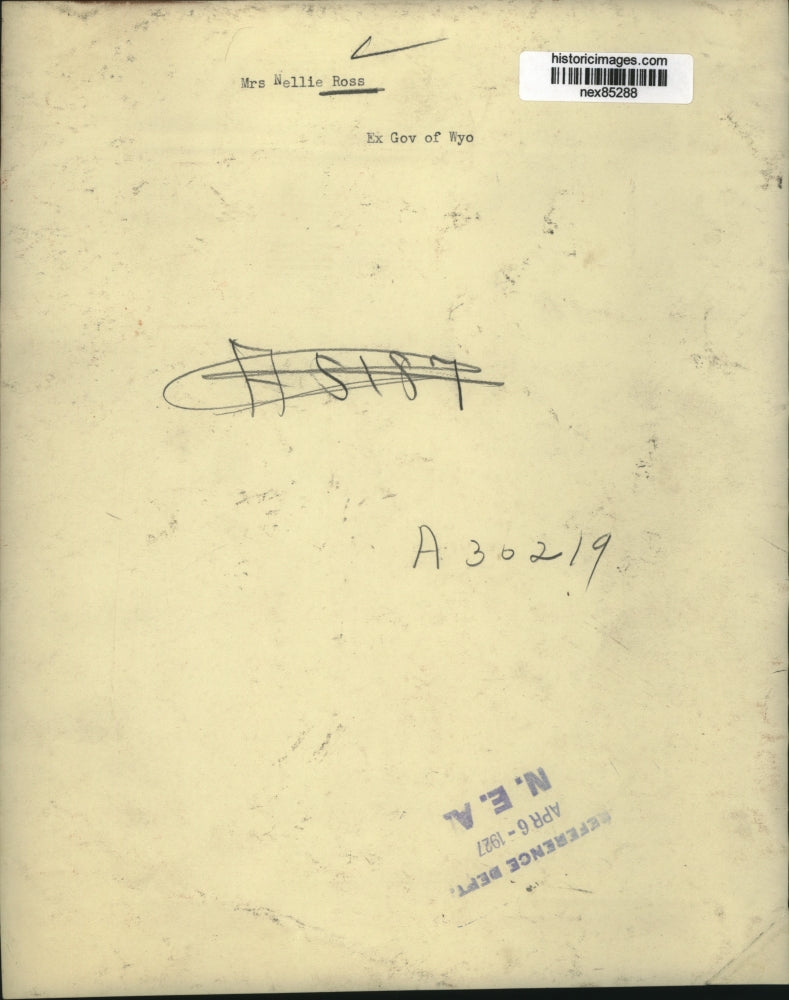 1927 Press Photo Mrs Nellie Rose Ex Governor of Wyoming