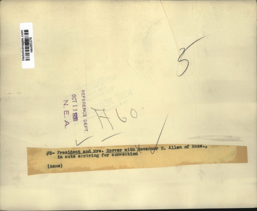 1930 Press Photo President & Mrs Hoover & Gov Allen of Mass.