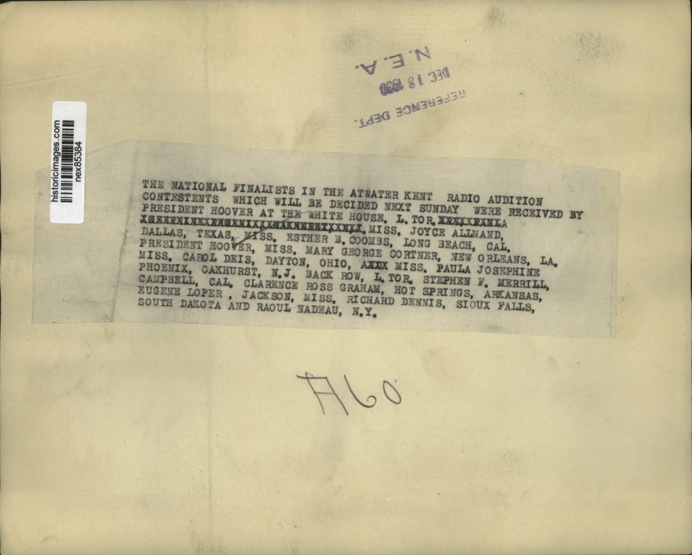 1930 Press Photo Pres Hoover * winners of Kent radio auditions J Allmand