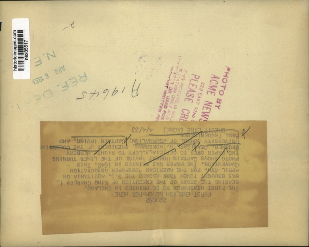 1933 Press Photo Herbert Brucker, Dean Carl Ackerman of Columbia