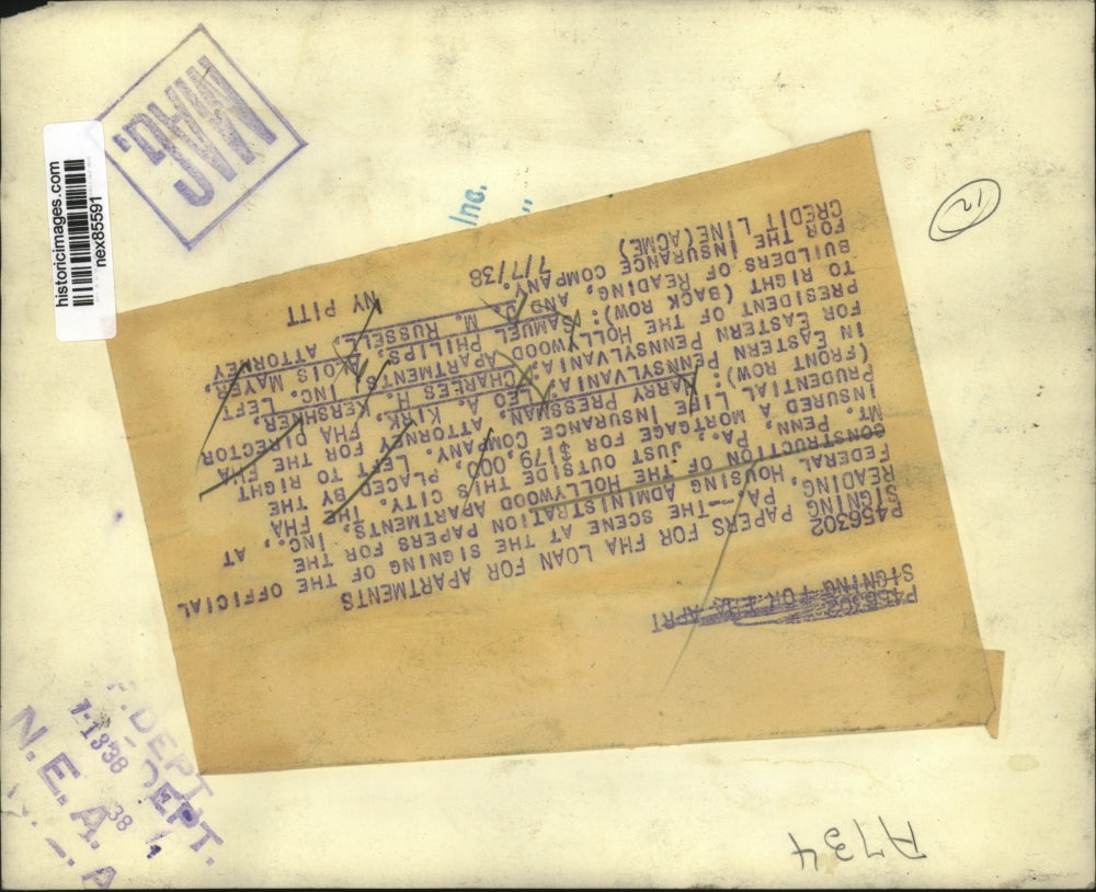 1938 Press Photo Reading Pa FHA loan signed H Pressman, LA Kirk