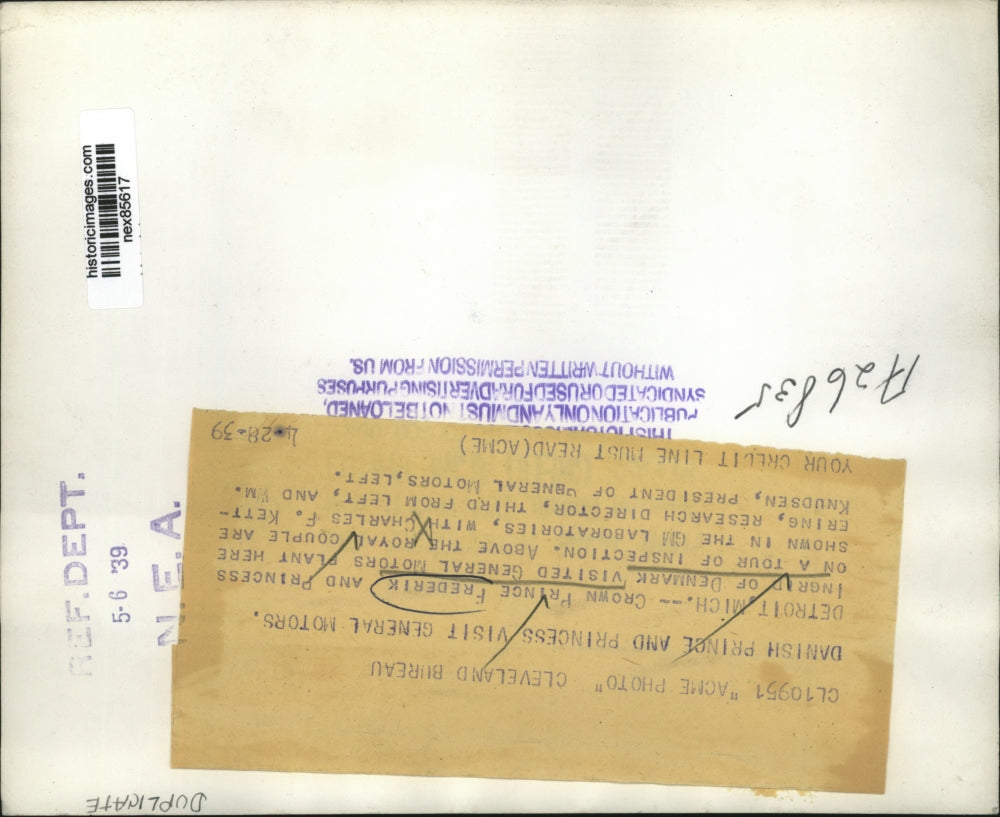 1939 Press Photo Detroit MichPrince Frederick, Princess Ingrid of Denmark GM pla