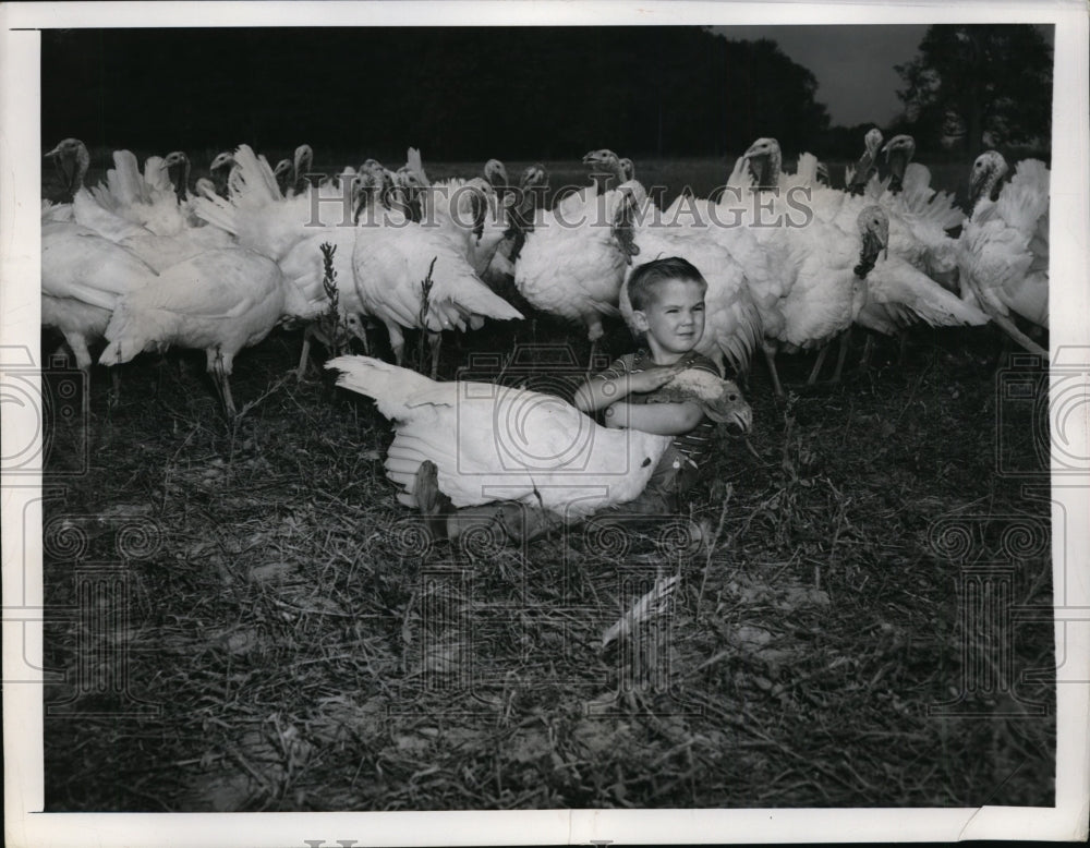 1947 Press Photo Valley City Ohio Carl Singer at Adam Guth turkey farm