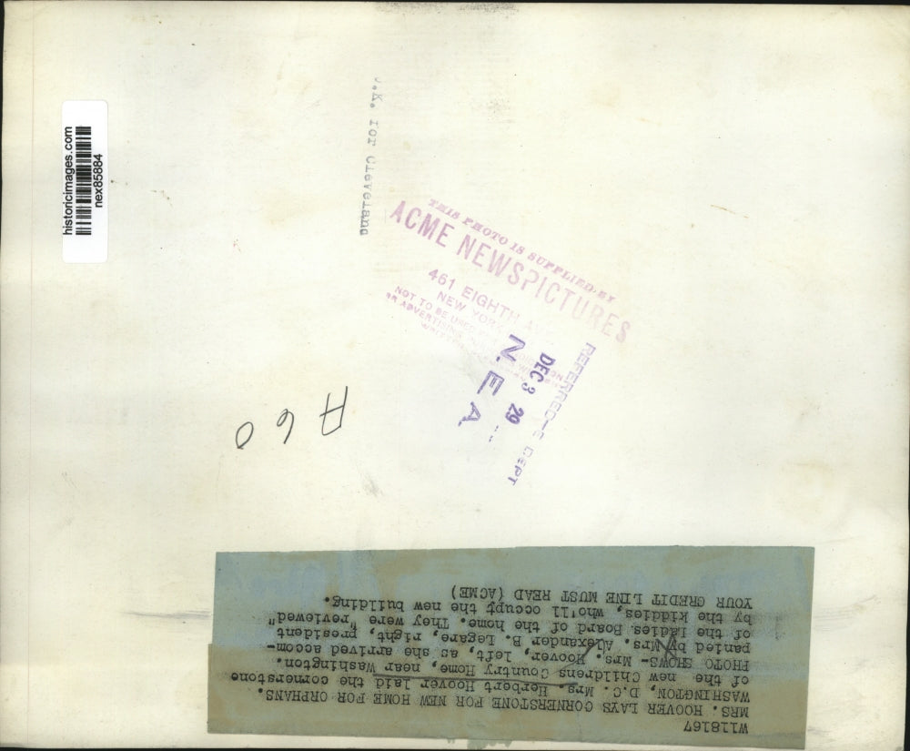 1929 Press Photo 1st Lady Mrs Herbert Hoover & new home for orphans in DC