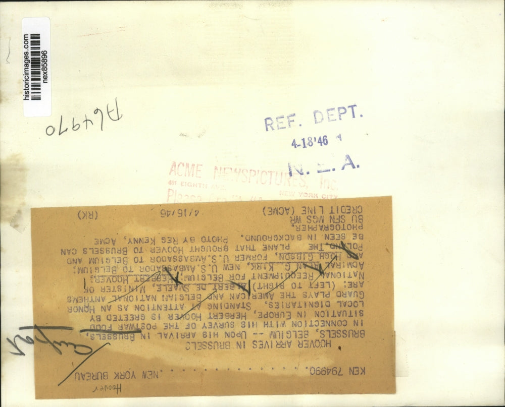 1946 Press Photo Brussels Belgium,Albert De Smaele, Herbert Hoover