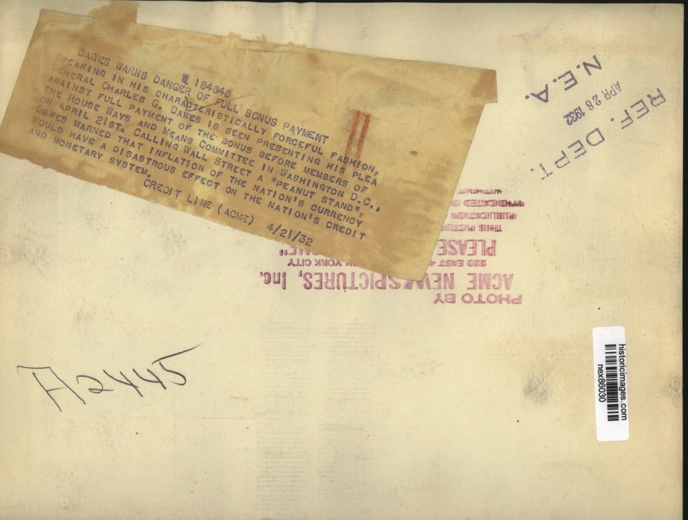 1932 Press Photo Gen Charles Dawes at House Ways & Means committee