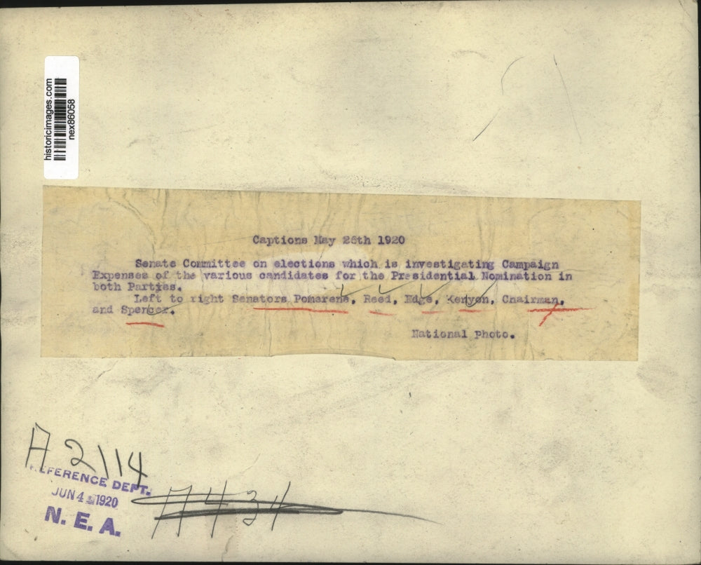 1920 Press Photo Senate Committee on elections, Pomarene,Reed,