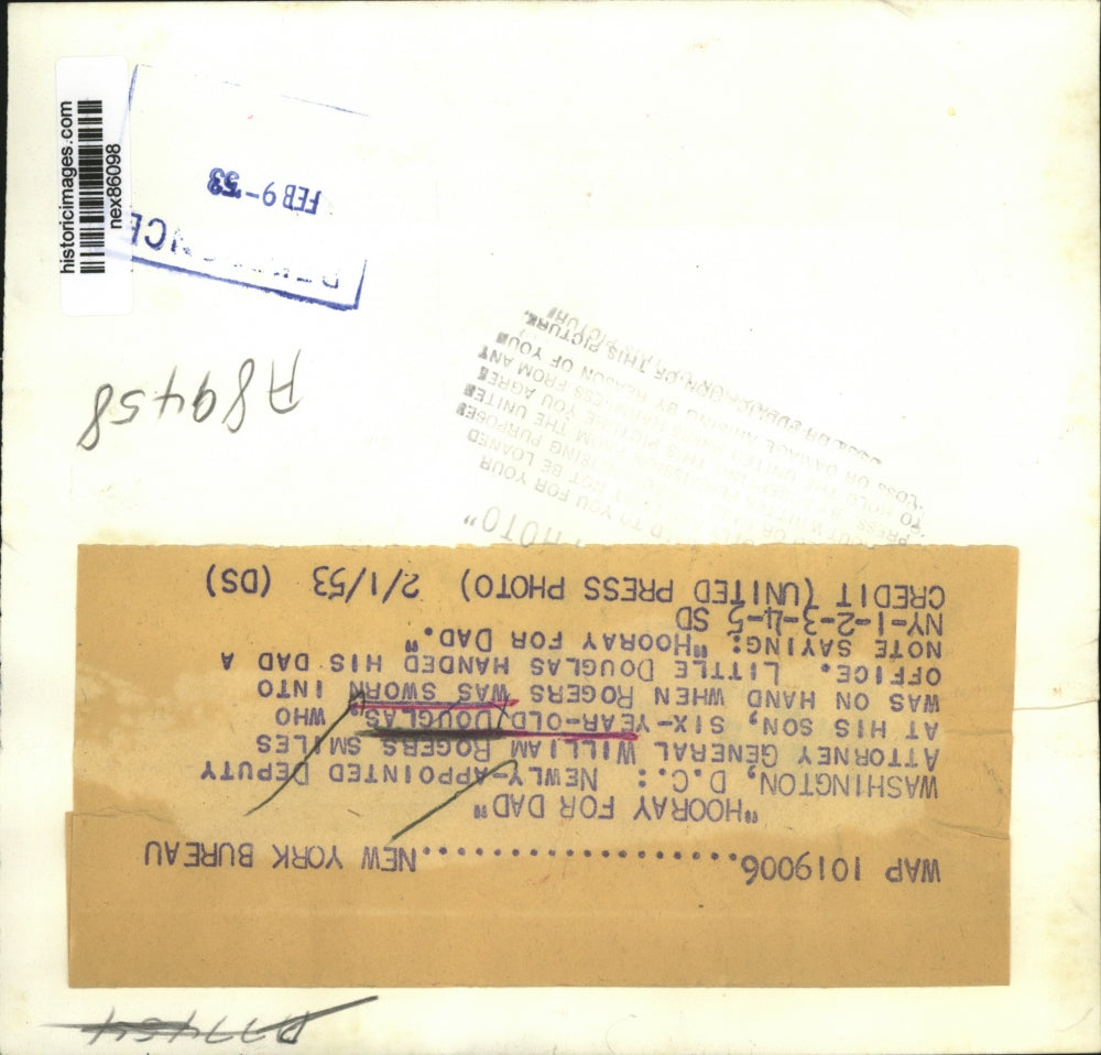 1953 Press Photo Wash DC Atty General William Rogers, son Douglas