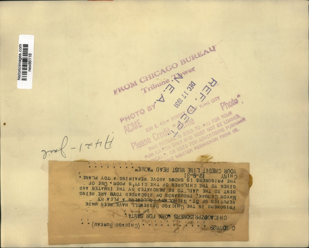 1931 Press Photo Chicago Bridewell prisoners renovate toys for poor kids