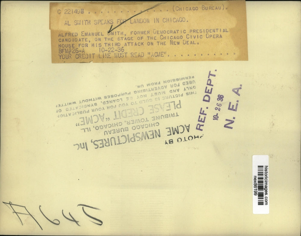 1936 Press Photo Alfred Emanuel Smith Former Democratic Presidential Candidate