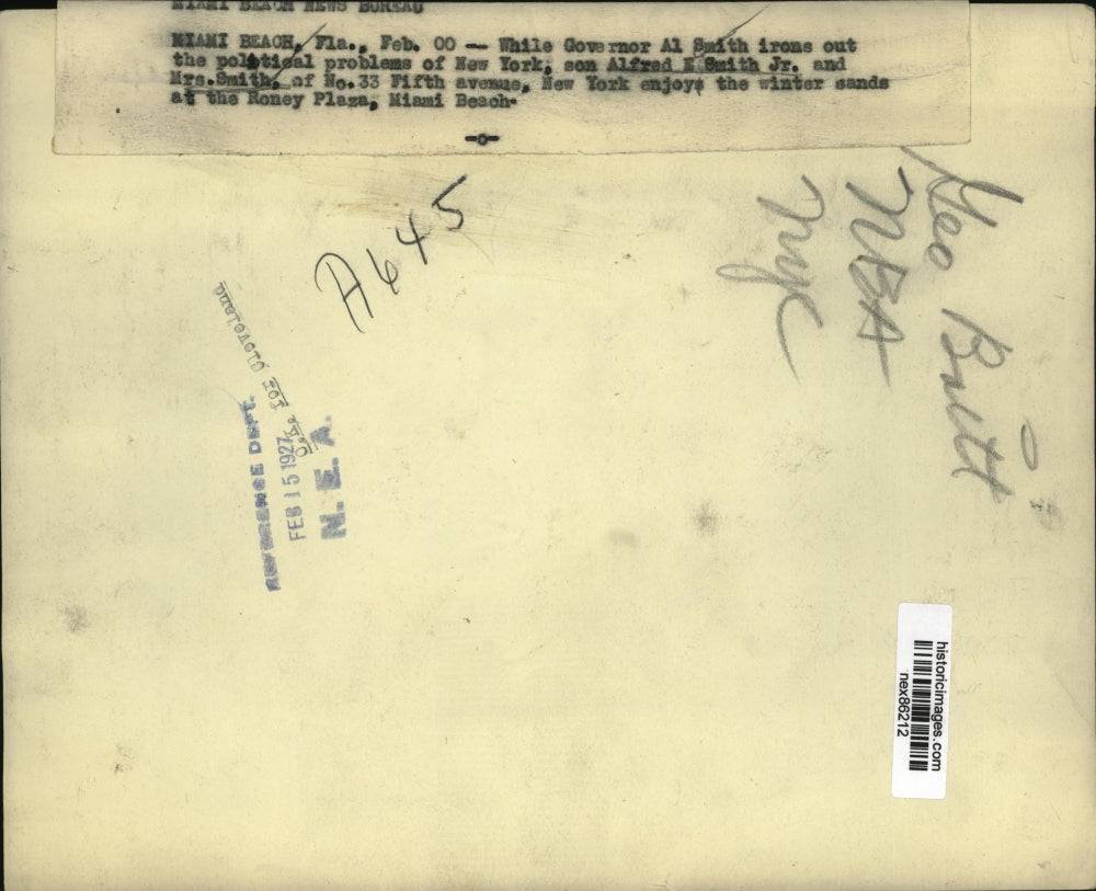 1927 Press Photo Governor of NY Alfred Smith's Son Alfred Jr & Wife in Miami FL