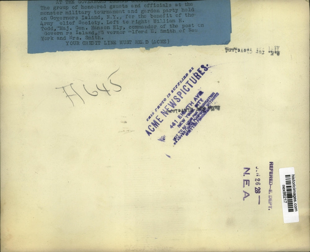 1928 Press Photo Governor of New York Alfred Smith & Mrs Smith at Garden Party