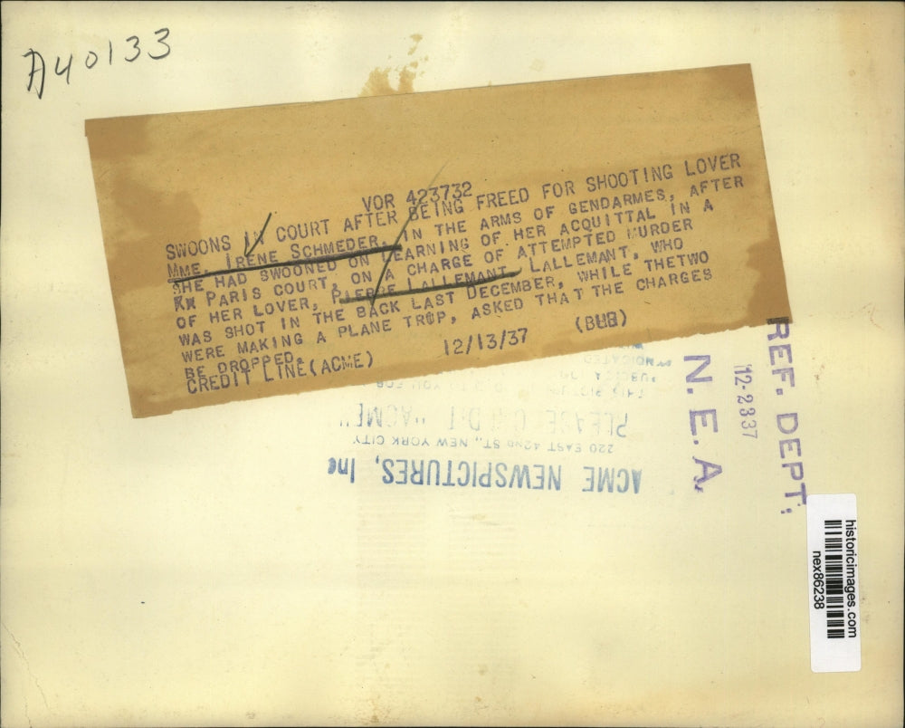 1937 Press Photo Irene Schmeder Acquitted in Attempted Murder Pierre Lallemant