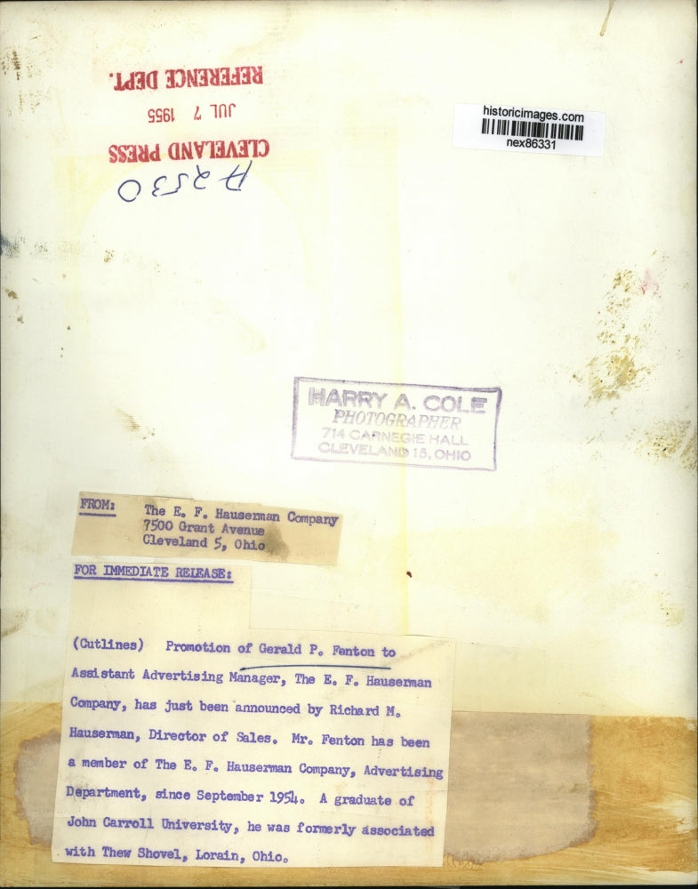 1955 Press Photo Gerald P Fenton Assistant Advertising Manager EF Hauserman Comp