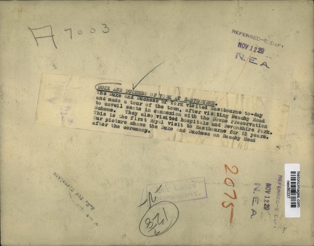 1929 Press Photo Duke and Duchess of York Visit Eastbourne Beachy Head