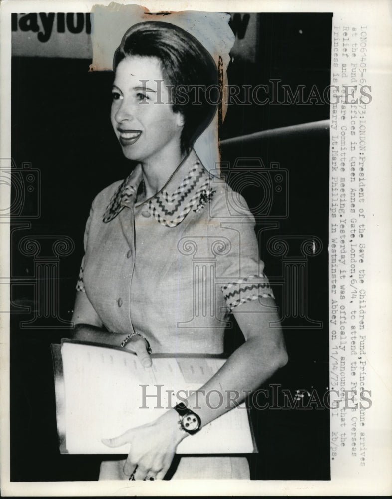 1973 Press Photo Princess Anne at Save the Children Fund Office in London