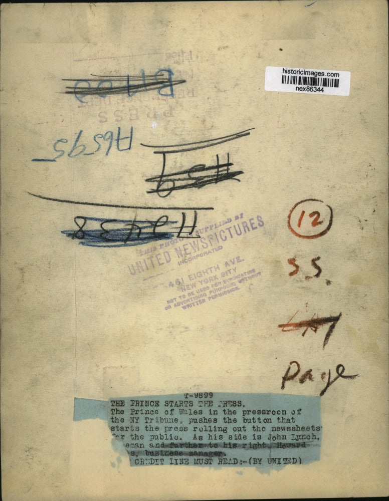 Press Photo Prince of Wales in Press Room of New York Tribune John Lunch