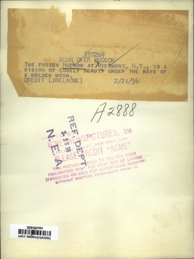 1936 Press Photo Frozen Hudson River at Piedmont New York in Moonlight