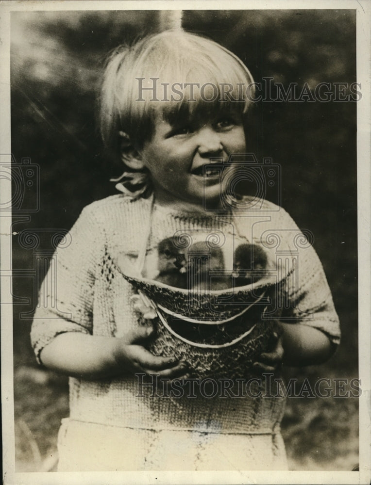 1929 Press Photo Young British Poultry Farmer Admiring Young Goslings England