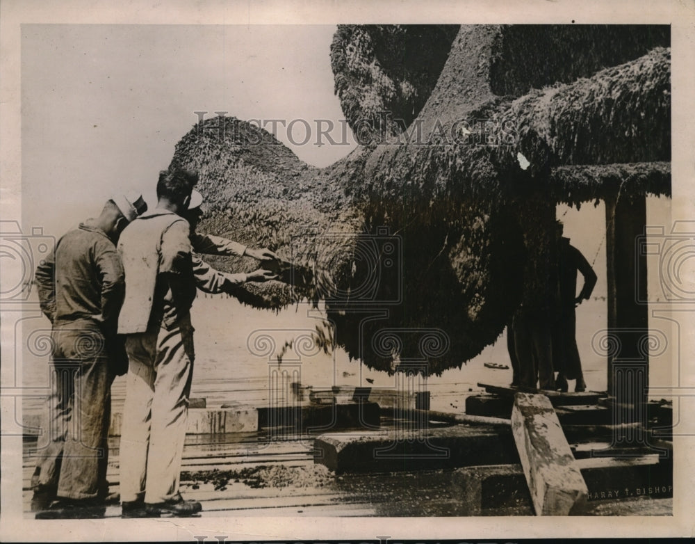 1922 Press Photo Few of Crew of USS Paul Hamilton in Drydock Looking at Propelle