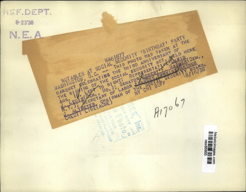 1938 Press Photo Secretary of Labor Frances Perkins 3rd Annv Social Security Act