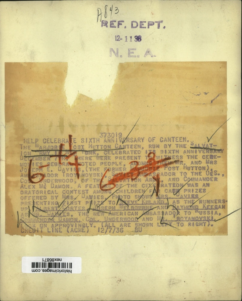 1936 Press Photo 6th Anniv of Canteen Run by Salvation Army Mrs Davies