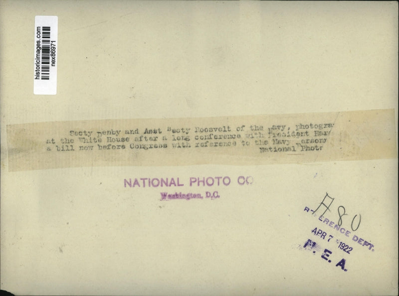 Load image into Gallery viewer, 1922 Press Photo Navy Secretary Edwin Denby Asst Secretary Theodore Roosevelt Jr
