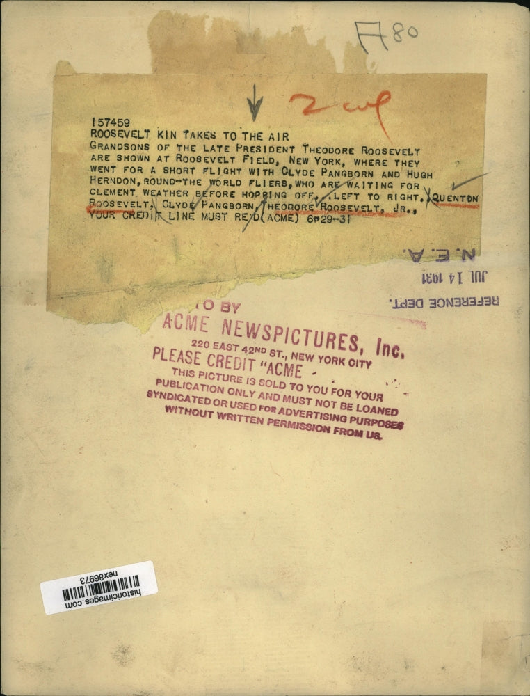 1931 Press Photo Theodore Roosevelt Grandsons Quentin & Theodore Jr & C Pangborn