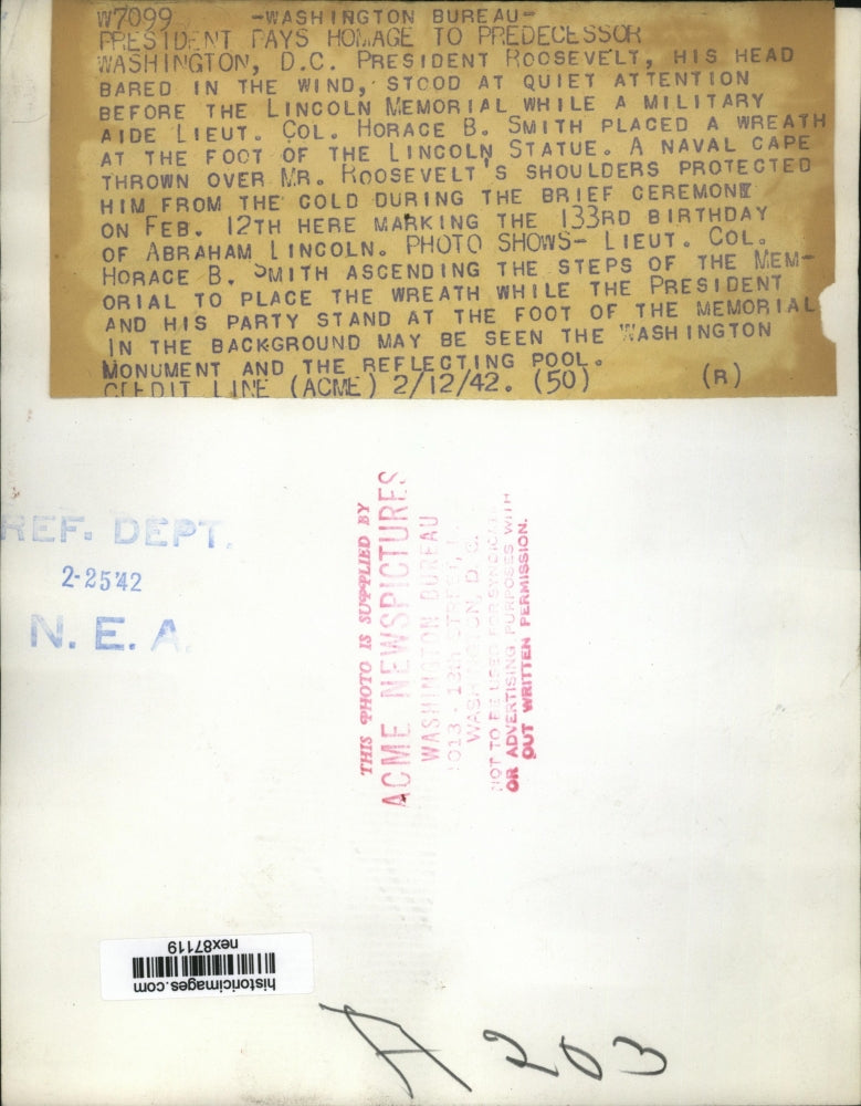 1942 Press Photo Horace B Smith and President Roosevelt at Lincoln Memorial