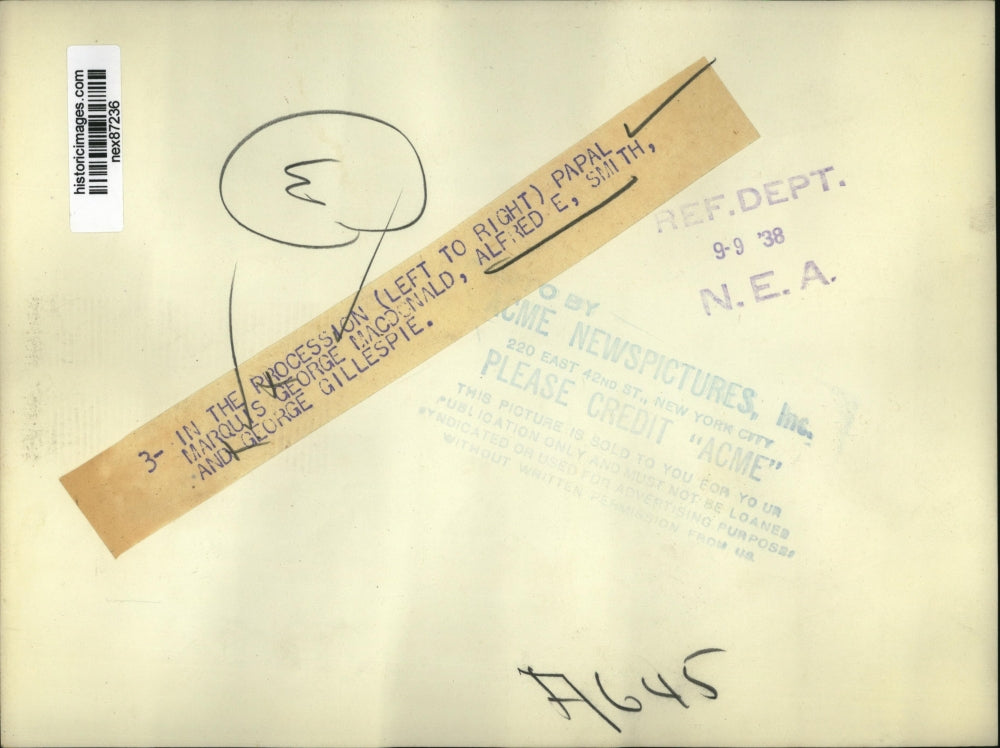 1938 Press Photo Papal Marquis George MacDonald Alfred E Smith George Gillespie