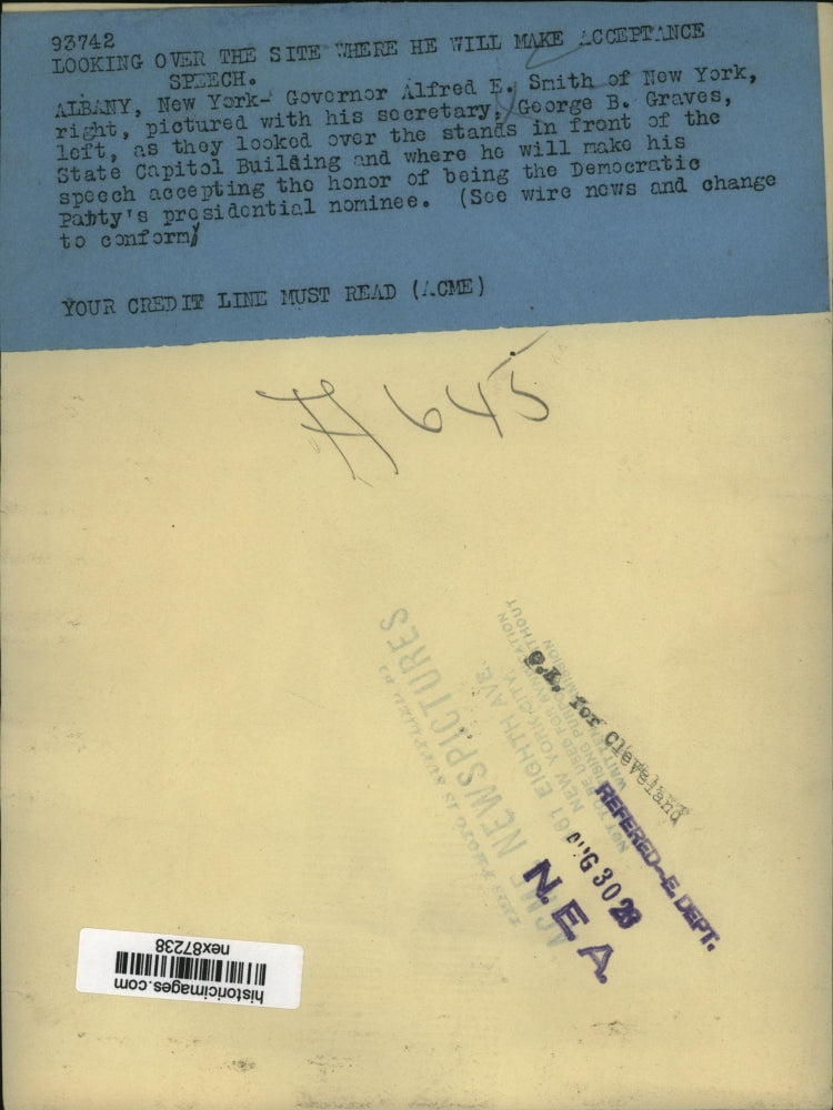 1928 Press Photo Democratic Presidential Nominee Alfred E Smith George B Graves