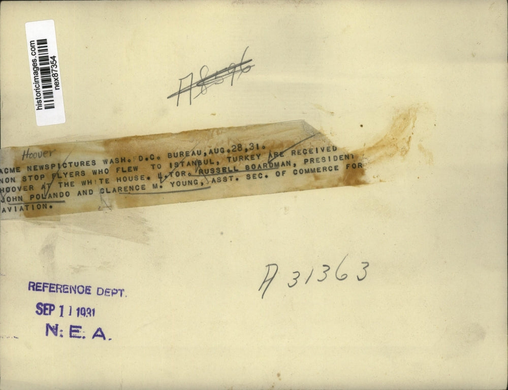 1931 Press Photo Russell Boardman John Polando Clarence M Young J Edgar Hoover