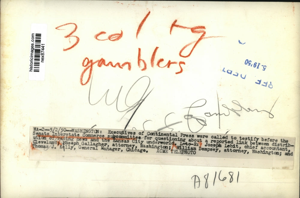 1950 Press Photo Executives of Continental Press at Senate Interstate Commerce