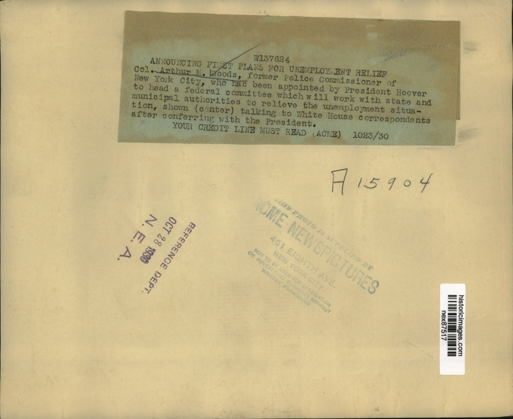 1930 Press Photo Colonel Arthur Woods Former Police Commissioner NY City