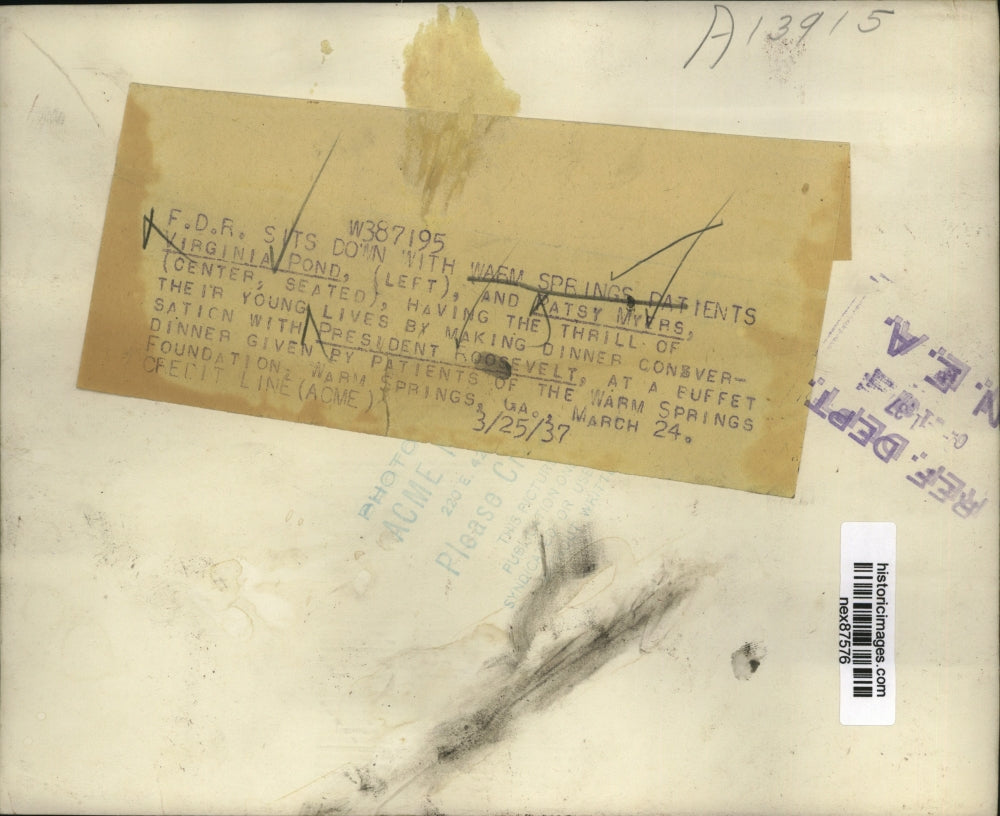 1937 Press Photo Virginia Pond Patsy Myers with President Roosevelt Warm Springs