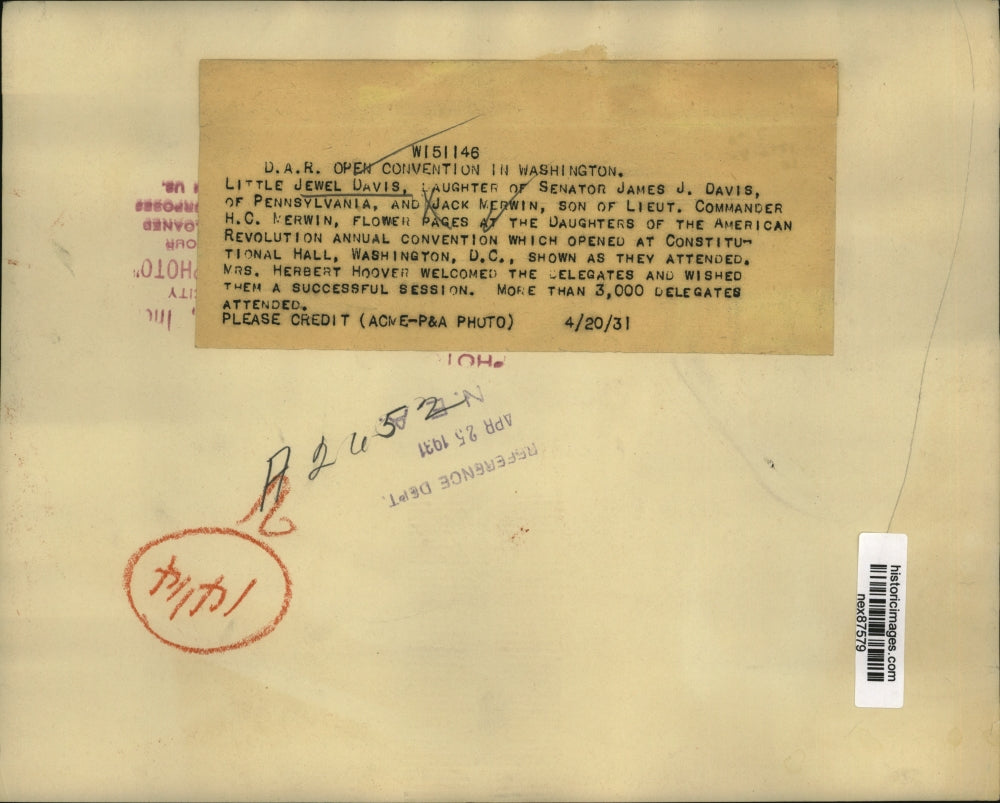 1931 Press Photo Jewel Davis Jack Merwin Daughters of American Revolution Conv