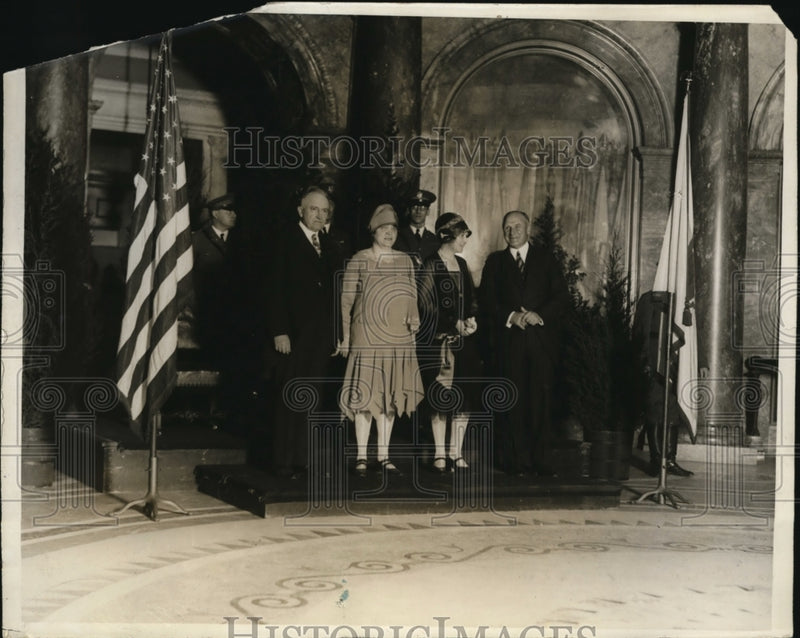 Load image into Gallery viewer, 1928 Press Photo Governor Fuller of Mass Welcome Mrs Evangeline Linderbergh
