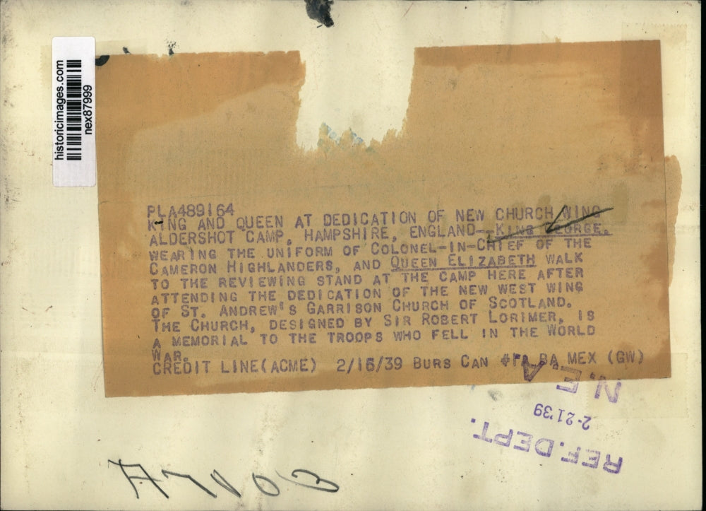 1939 Press Photo King George & Queen Elizabeth St Andrews Garrison Church Scotla