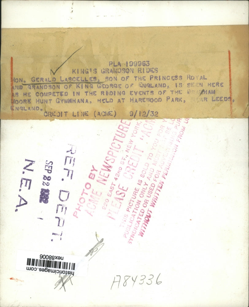 1932 Press Photo Hon Gerald Lascelles Son of Princess & Grandson King George